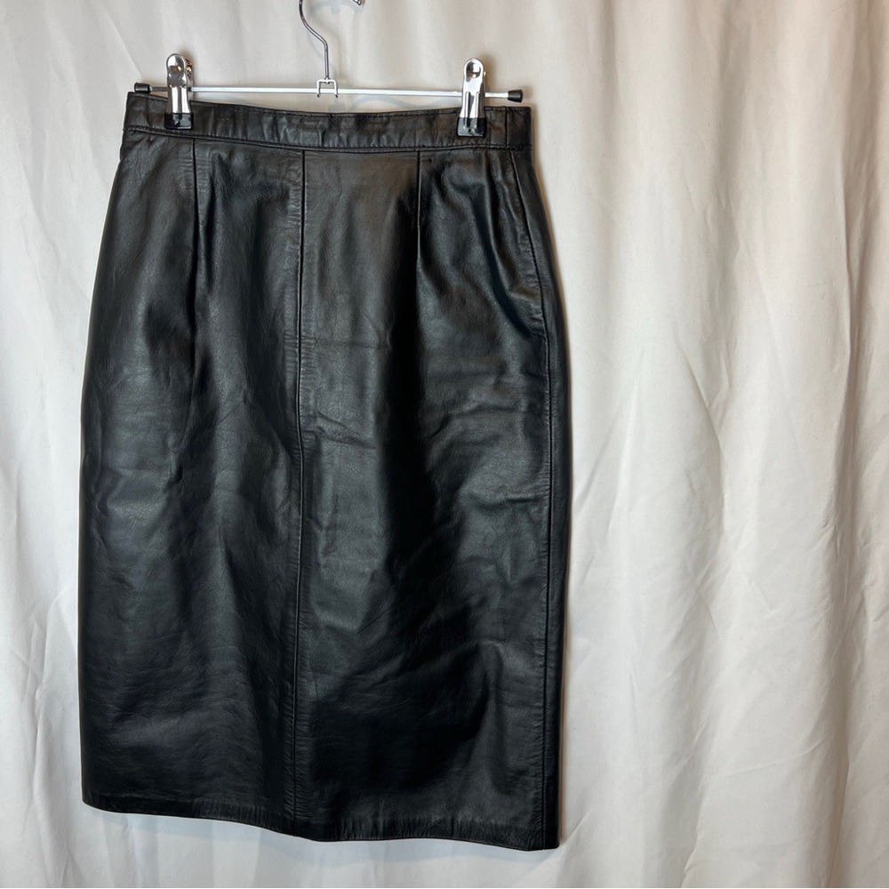 Recollections Black Leather Pencil Skirt